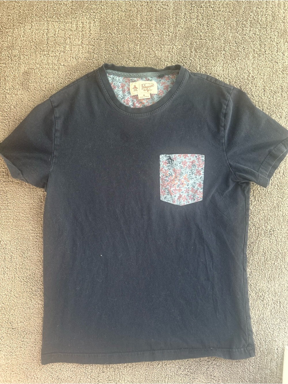 Original Penguin Black Short-Sleeve Tee with Floral Pocket | size M